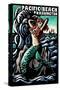 Pacific Beach, Washington - Mermaid - Scratchboard-Lantern Press-Stretched Canvas