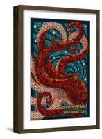 Pacific Beach, Washington - Octopus Mosaic-Lantern Press-Framed Art Print