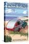 Pacific Beach, Washington - Retro Camper on Beach-Lantern Press-Stretched Canvas