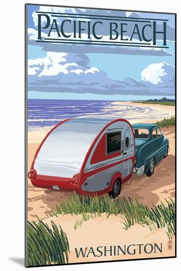 Pacific Beach, Washington - Retro Camper on Beach-Lantern Press-Mounted Art Print