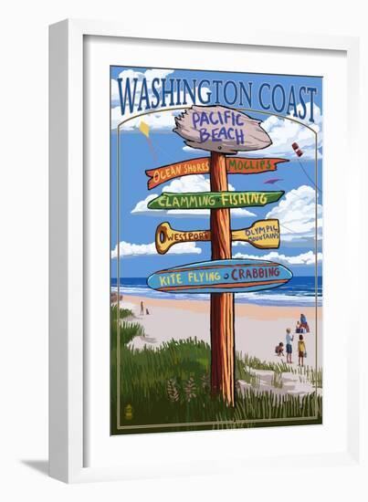 Pacific Beach, Washington - Sign Destinations-Lantern Press-Framed Art Print