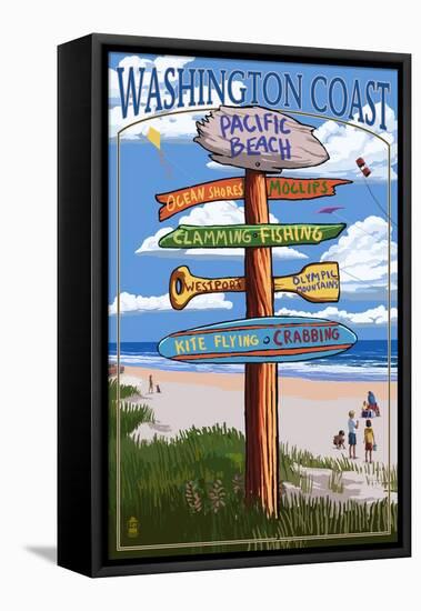 Pacific Beach, Washington - Sign Destinations-Lantern Press-Framed Stretched Canvas