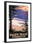 Pacific Beach, Washington - Sunset Beach and Surfers-Lantern Press-Framed Art Print