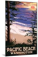 Pacific Beach, Washington - Sunset Beach and Surfers-Lantern Press-Mounted Art Print