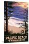 Pacific Beach, Washington - Sunset Beach and Surfers-Lantern Press-Stretched Canvas