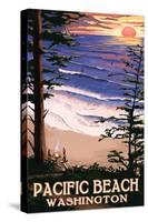 Pacific Beach, Washington - Sunset Beach and Surfers-Lantern Press-Stretched Canvas