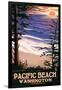 Pacific Beach, Washington - Sunset Beach and Surfers-Lantern Press-Framed Art Print