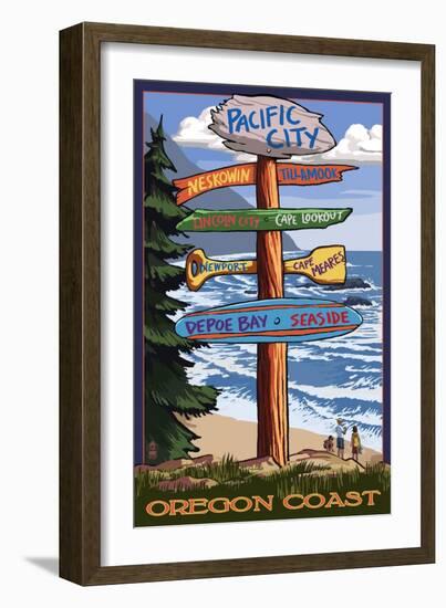 Pacific City, Oregon Destinations Sign-Lantern Press-Framed Art Print