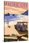 Pacific City, Oregon - Woody on Beach-Lantern Press-Stretched Canvas