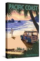 Pacific Coast, California - Woody on Beach-Lantern Press-Stretched Canvas