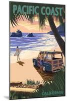 Pacific Coast, California - Woody on Beach-Lantern Press-Mounted Art Print