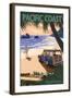 Pacific Coast, California - Woody on Beach-Lantern Press-Framed Art Print