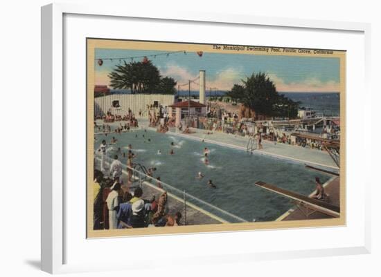 Pacific Grove, CA - Municipal Swimming Pool View-Lantern Press-Framed Art Print