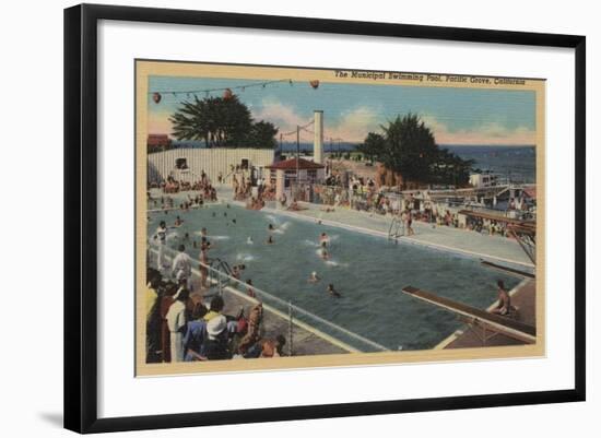 Pacific Grove, CA - Municipal Swimming Pool View-Lantern Press-Framed Art Print