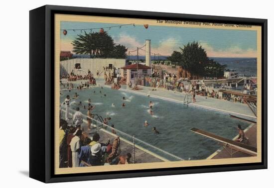 Pacific Grove, CA - Municipal Swimming Pool View-Lantern Press-Framed Stretched Canvas