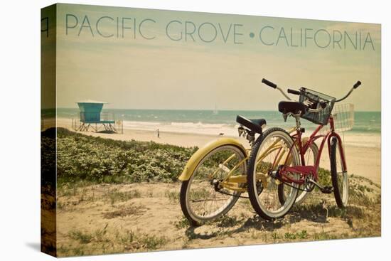 Pacific Grove, California - Bicycles and Beach Scene-Lantern Press-Stretched Canvas