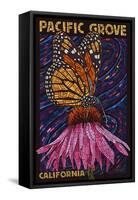 Pacific Grove, California - Monarch Butterfly - Paper Mosaic-Lantern Press-Framed Stretched Canvas