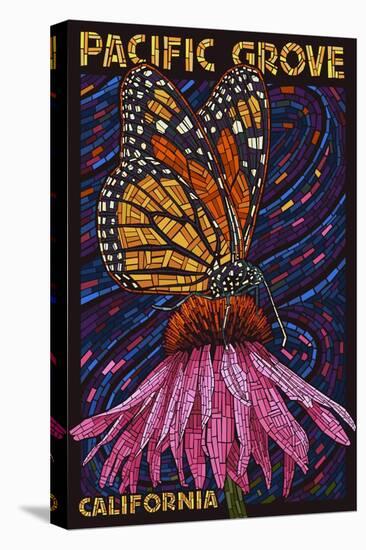 Pacific Grove, California - Monarch Butterfly - Paper Mosaic-Lantern Press-Stretched Canvas