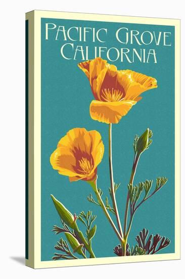 Pacific Grove, California - Poppy - Letterpress-Lantern Press-Stretched Canvas