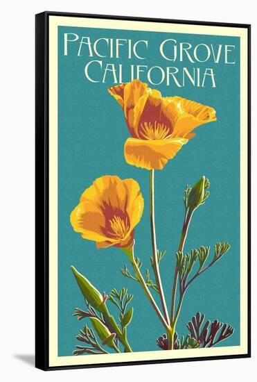 Pacific Grove, California - Poppy - Letterpress-Lantern Press-Framed Stretched Canvas