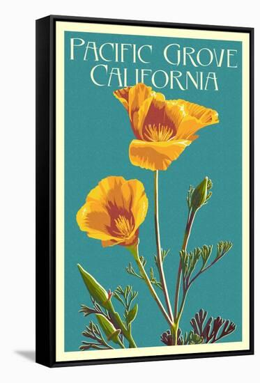Pacific Grove, California - Poppy - Letterpress-Lantern Press-Framed Stretched Canvas
