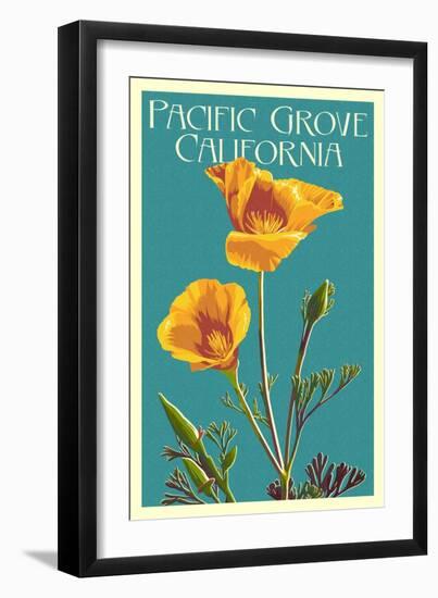 Pacific Grove, California - Poppy - Letterpress-Lantern Press-Framed Art Print