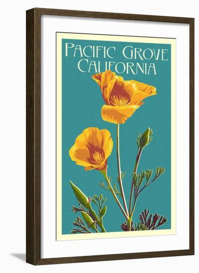 Pacific Grove, California - Poppy - Letterpress-Lantern Press-Framed Art Print