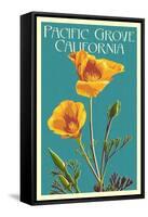 Pacific Grove, California - Poppy - Letterpress-Lantern Press-Framed Stretched Canvas