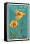 Pacific Grove, California - Poppy - Letterpress-Lantern Press-Framed Stretched Canvas