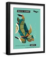 Pacific Islands - Qantas Airways - Green Sea Turtle - Vintage Airline Travel Poster, 1960s-Harry Rogers-Framed Art Print