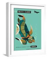 Pacific Islands - Qantas Airways - Green Sea Turtle - Vintage Airline Travel Poster, 1960s-Harry Rogers-Framed Art Print