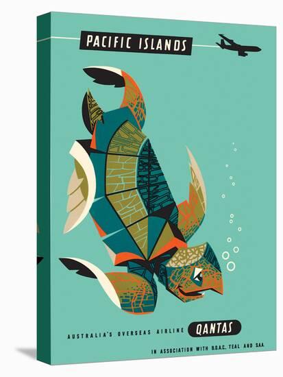 Pacific Islands - Qantas Airways - Green Sea Turtle - Vintage Airline Travel Poster, 1960s-Harry Rogers-Stretched Canvas