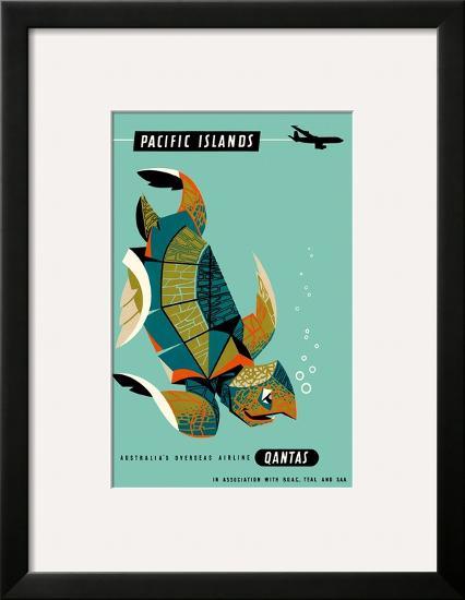 Pacific Islands - Qantas Airways - Green Sea Turtle-Harry Rogers-Framed Art Print