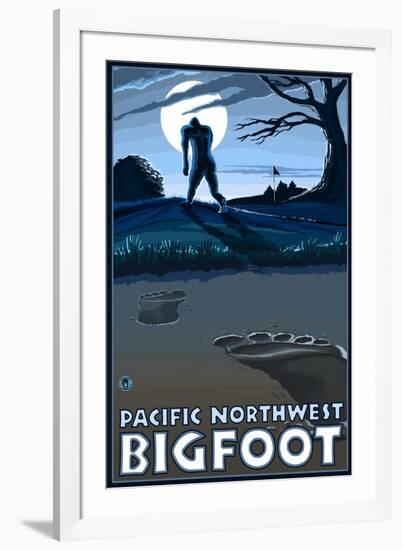 Pacific Northwest - Bigfoot Scene-Lantern Press-Framed Art Print