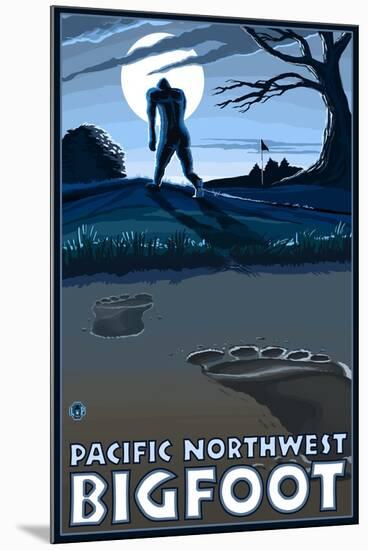 Pacific Northwest - Bigfoot Scene-Lantern Press-Mounted Art Print