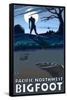 Pacific Northwest - Bigfoot Scene-Lantern Press-Framed Stretched Canvas