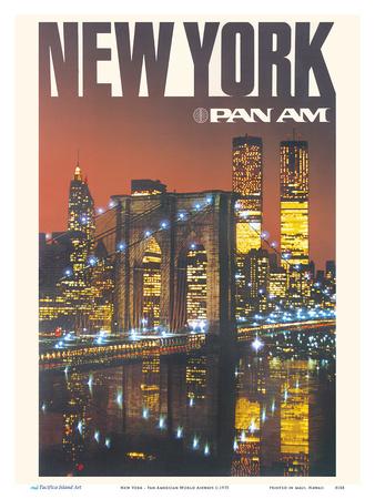 Statue Liberty Twin Towers New York United States Travel Advertisement Poster 