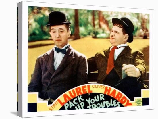 Pack Up Your Troubles, L-R: Stan Laurel, Oliver Hardy on Lobbycard, 1932-null-Stretched Canvas