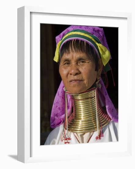 Padaung Woman of Karen Sub-Tribe Wearing Brass Necklace Which Elongates the Neck, Burma, Myanmar-Nigel Pavitt-Framed Photographic Print