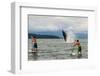 Paddle boarders and Humpback Whale (Megaptera novaeangliae) in the Pacific Ocean, Nuqui, Colombia-null-Framed Photographic Print