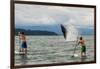 Paddle boarders and Humpback Whale (Megaptera novaeangliae) in the Pacific Ocean, Nuqui, Colombia-null-Framed Photographic Print