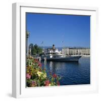 Paddle Steamer Beside the Prom Du Lac, Geneva, Lake Geneva (Lac Leman), Switzerland, Europe-Stuart Black-Framed Photographic Print