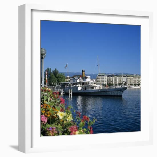 Paddle Steamer Beside the Prom Du Lac, Geneva, Lake Geneva (Lac Leman), Switzerland, Europe-Stuart Black-Framed Photographic Print