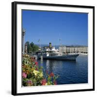 Paddle Steamer Beside the Prom Du Lac, Geneva, Lake Geneva (Lac Leman), Switzerland, Europe-Stuart Black-Framed Photographic Print