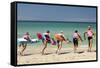 Paddleboarders on the beach, Surfers Paradise, City of Gold Coast, Queensland, Australia-Panoramic Images-Framed Stretched Canvas