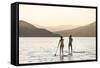 Paddleboarding on Whitefish Lake at Sunset in Whitefish, Montana, USA-Chuck Haney-Framed Stretched Canvas