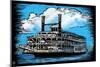 Paddlewheeler - Scratchboard-Lantern Press-Mounted Art Print