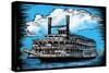 Paddlewheeler - Scratchboard-Lantern Press-Stretched Canvas