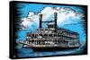 Paddlewheeler - Scratchboard-Lantern Press-Stretched Canvas