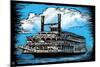 Paddlewheeler - Scratchboard-Lantern Press-Mounted Art Print